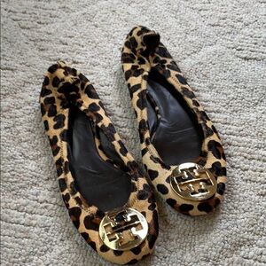 Tory Burch Leopard Print Flats with Gold Accents
